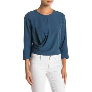 Code X Mode Drape 2/3 Sleeve Blouse In Teal Size L NWT